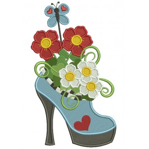 Lady's High Heel Shoe With Flowers Filled Machine Embroidery Design Digitized Pattern